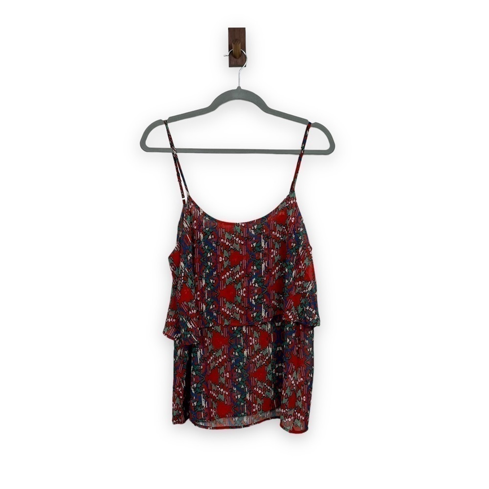 Everly Boho Flowy Tiered Spaghetti Strap Tank Size Small